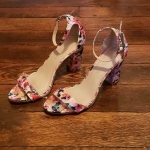 Floral Satin Block Heels